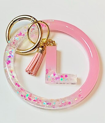 #ad Glitter Light Pink Keychain Letter Bracelet Keychain Wristlet