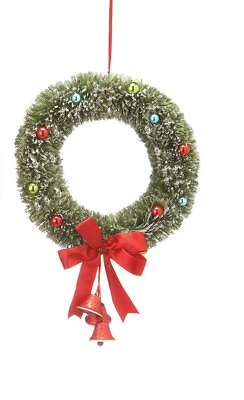 #ad Green Wreath with Ornaments Bell and ribbon 13quot; Classic Sparkling Decor Glitter