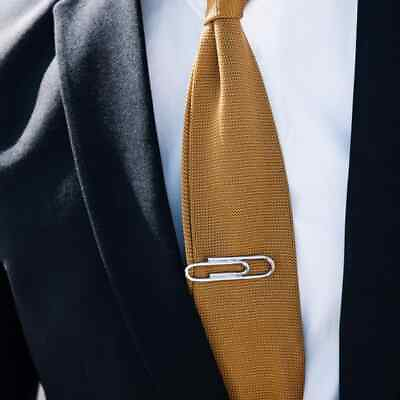 #ad Paperclip Design Men#x27;s Fashion amp; Simple Office Tie Clips amp; Pin In 925 Silver