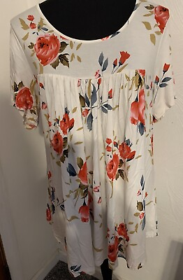 #ad Cathy Womens White Top Shirt Size 3X Floral New