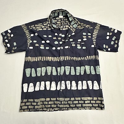 #ad Global Mamas Handmade Shirt Mens Small S Short Sleeve Button Up Abstract Batik
