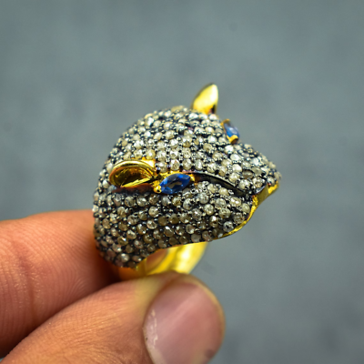 #ad 925 Sterling SilverPave Diamond Leopard RingLeopard Head JewelryHandmade Ring