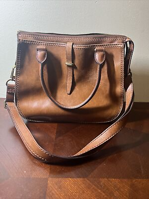 #ad VTG FOSSIL Ryder Brown Leather Satchel Bag With Shoulder Strap