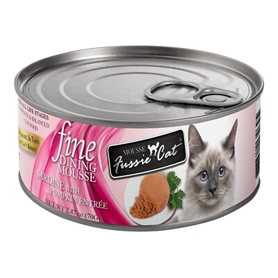 #ad FUSSIE CAT FOOD FOR PICKY CATS CAT FINE MOUSSE SARDINE WITH PUMPKIN 2.47OZ 24pk