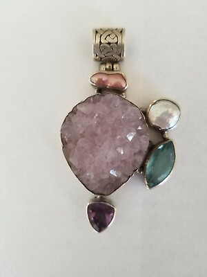 #ad Stunning Sterling Silver and Natural Gemstones Pendant