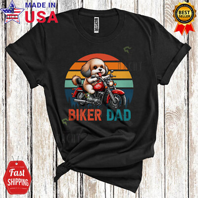 #ad Vintage Retro Biker Dad Amazing Father#x27;s Day Maltipoo Riding Motorbike T Shirt