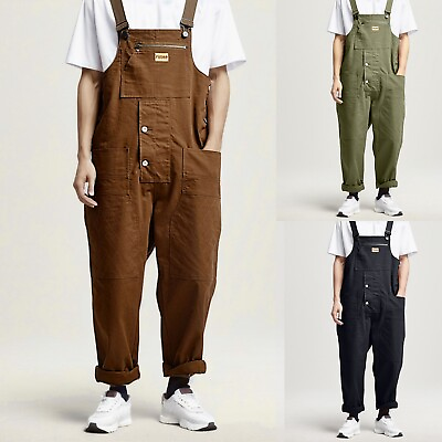 #ad Multi Pocket Tool Overalls Men#x27;s Streetwear Workwear Suspenders Cargo Jumpsuits