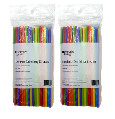 #ad Flexible Plastic Drinking Straws 200 ct Assorted Neon Bendable Disposable
