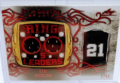 #ad 2022 Leaf in the Game Used Ring Leaders Dual Patch Ruby Tim Duncan 50