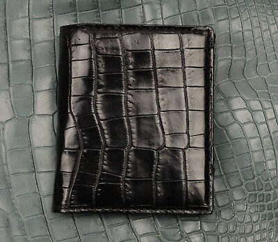 #ad Double Side Genuine Crocodile Crocodile Leather Skin Black Bifold Mens Wallet