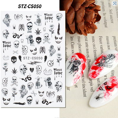 #ad 3D Skull Ghost Spider Web Skeleton Pattern Nail Art Thanksgiving Halloween NS38
