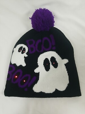 #ad Light Up Halloween Ghost Boo Pom Beanie Hat Cap