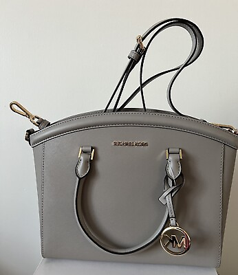 #ad Michael Kors Bag YARA LG SATCHEL Leather Purse Pearl Grey