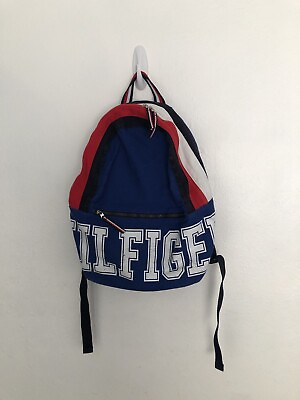 #ad Vintage Tommy Hilfiger Canvas Backpack Patriotic With Logo Y2K Bag