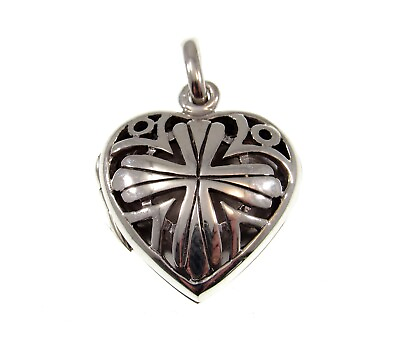 #ad Handcrafted Solid 925 Sterling Silver Cross in Heart Keepsake Locket