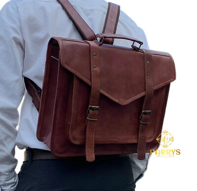 #ad Real Vintage Leather Laptop Messenger Convertible Backpack Unisex Bag PL1 1.8