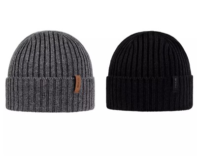 #ad BULA Unisex Logo Merino Wool Blend Thermal Beanie Hat Black Gray Breathable.￼