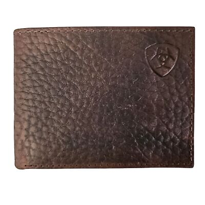 #ad Ariat Mens Pebbled Leather Embossed Shield Logo Bifold Wallet Brown