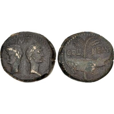 #ad GAUL Nemausus. Augustus with Agrippa. 27 BC AD 14. Æ Dupondius 27mm 12.36 g