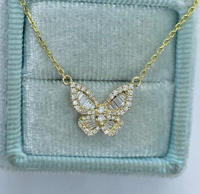 #ad Lab Created 2.00Ct Round Cut Butterfly Necklace 14K Yellow Gold Plated Chain