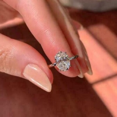 #ad 2.87 CT Oval Cut Moissanite Solitaire 4 Prong Anniversary Gift White Gold Plated