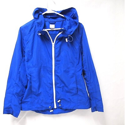 #ad Gap Fit Womens Jacket S Blue Hooded Rain Jacket Athletic Full Zipper Polyester