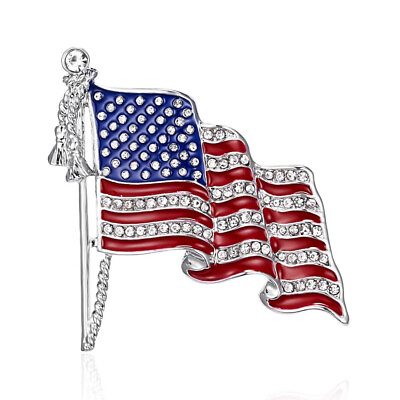 #ad Hot Crystal Rhinestone Enamel 4th of July American USA Flag Pin Brooch