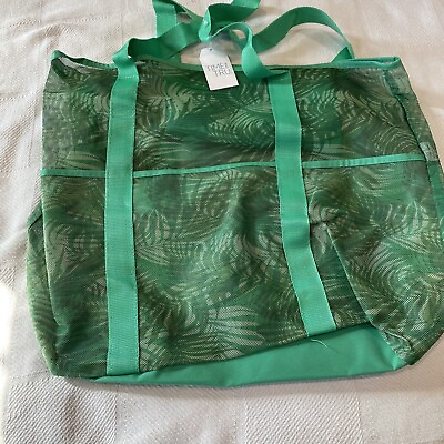 #ad #ad NWT Time And Tru Beach Mesh Tote Bag Shopping Travel Green Palm