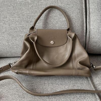 #ad #ad LONGCHAMP Le Pliage Cuir Greige ALL Leather 2way Shoulder Bag Handbag Used JPN