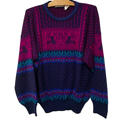 #ad Vintage Falls Creek Sweater Nordic Colorful Crewneck Mens Size Large