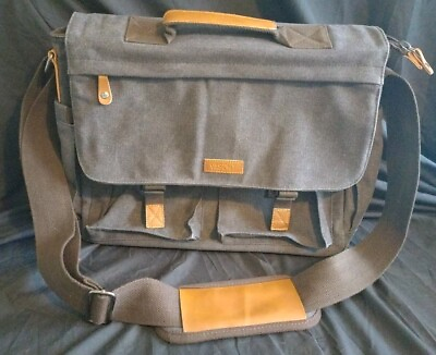 #ad VASCHY Messenger Laptop Bag Vintage Style Water Resistant Waxed Grey Canvas