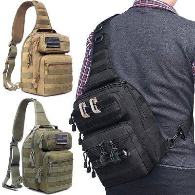 #ad Mens Tactical Military Crossbody Shoulder Bag Chest Pack Camping Hiking Backpack