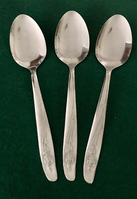 #ad 3 Oneida Custom Stainless ROSEANNE 7 1 4” Place Oval Soup Spoons Flatware