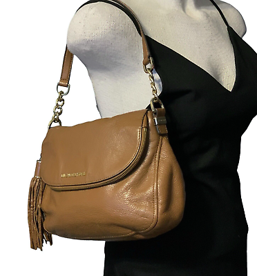 #ad Michael Kors Bedford Brown Shoulder Bag Medium Leather Crossbody Strap Foldover