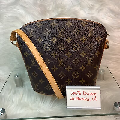 #ad Louis Vuitton Drouot Vintage Monogram Handbag Canvas Crossbody w Shoulder Strap