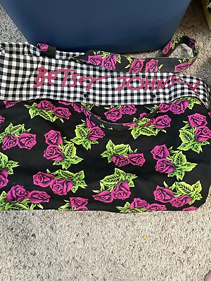 #ad Betsey Johnson Reversible. Black w Rose Floral and Checkered Patterns