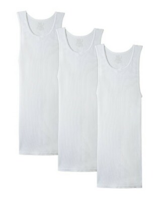 #ad Fruit Loom Comfort Soft Mens A Shirts Sleeveless T shirt Tank White S 3 Pack NEW