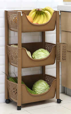 #ad 3 4 Tier Fruit and Vegetable Storage Baskets Shelves Pot Rack Organizer Casters