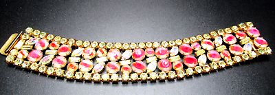 #ad HOBE 1957 Amazing Pink Givre amp; Yellow Rhinestone Vintage Bracelet