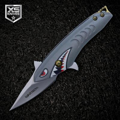 #ad 5quot; Fantasy Gray BOMBER SHARK Spring Assisted Open Folding POCKET Knife 3D Print