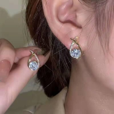 #ad Simple Gold Silver Plated Crystal Ear Earrings Stud Women Wedding Party Jewelry