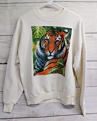 #ad Vintage Jerzees 1995 Impulse Wear Tiger Graphic Print Sweatshirt Size Large