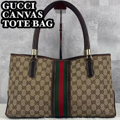 #ad Gucci Handbag Tote Bag Leather Canvas GG pattern Sherry Line Gold hardware Brown