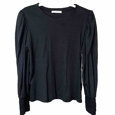 #ad Six Fifty Erin Top Sz Large Black Long Puff Sleeve Smocked Wrist 100% Cotton New