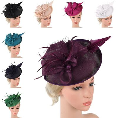 #ad Women Wedding Feather Evening Party Mesh Hair Band Tea Party Fascinator Hat