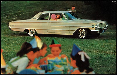 #ad 1964 Ford Custom 2 Door Sedan Cincinatti OH Automobile Dealership Postcard pc516