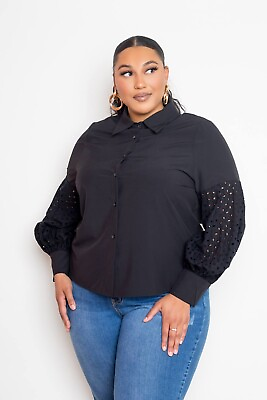 #ad New Black Plus Size Blouse With Punched Sleeves 1XL