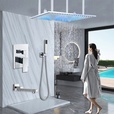 #ad Luxury Chrome Shower System 24quot; Rain Shower Faucet Set Mixer Valve Ceiling Mount
