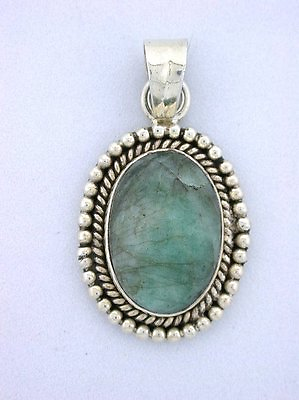 #ad Sterling Silver Oval Natural Amazonite Cabochon Cab Gemstone Gem Pendant EBS3571