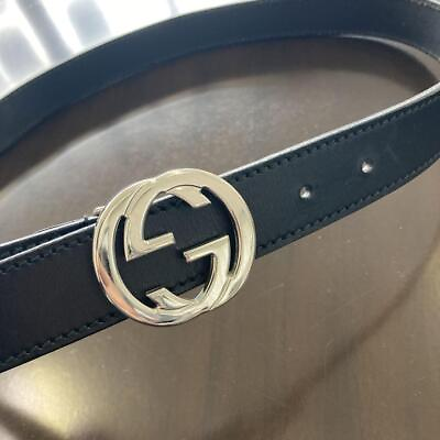#ad GUCCI GG buckle belt genuine leather black silver size 90 36 Made in Italy Men